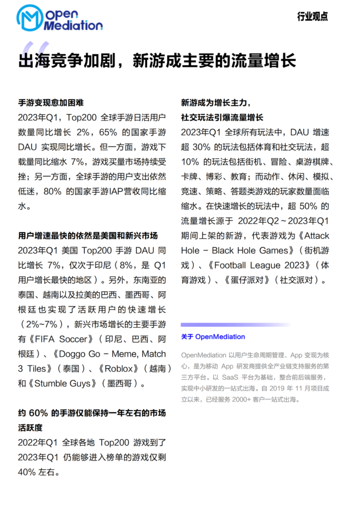 数据报告 | 《2023年第一季度海外市场中重度手游买量观察》 数据报告 | 《2023年第一季度海外市场中重度手游买量观察》